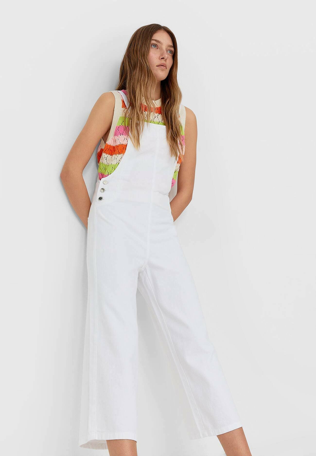 Stradivarius Salopette - white denim/bianco denim - Zalando.it