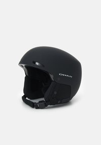 Czarny kask narciarski o gładkim, matowym wykończeniu, aerodynamicznym kształcie, otworach wentylacyjnych, regulowanym pasku oraz wyściełanym wnętrzu dla większego komfortu.