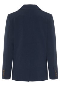 Námornícký blazer s klopovým límcem, jedním rozventilovaným zadním švem a pěti hnědými knoflíky na rukávu. Hladká tkanina s přiléhavým střihem.