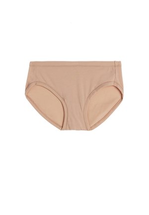 Beige cotton blend brief featuring a smooth texture, full coverage design, and elastic waistband. No visible seams or patterns.