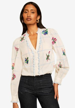 Love & Roses, PETITE FIT - FLORAL EMBROIDERED NOTCH NECK BLOUSE - Blouse - ivory