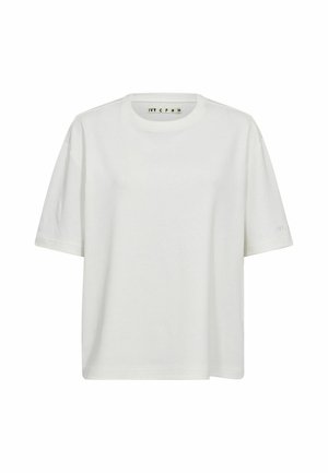 Effen wit T-shirt met korte mouwen, een ronde halslijn en een klein merklapje aan de binnenkant van de kraag.