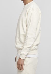 Felpa beige chiaro realizzata in morbido tessuto, con scollo rotondo, polsini a costine e una vestibilità comoda con dettagli di cucitura minima.