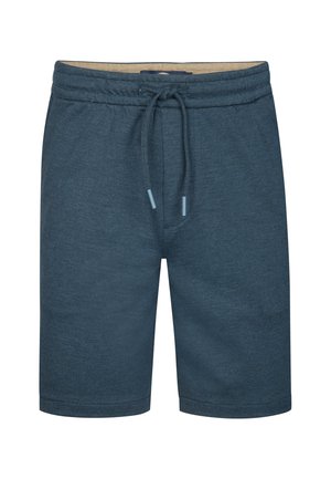 Blauwe sportshorts van een gestructureerde stof, voorzien van een elastische tailleband, trekkoord en gestikte zomen.