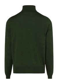 Maglione pullover verde scuro con colletto alto, maniche lunghe e polsini a costine. Realizzato in un morbido materiale a maglia testurizzato.