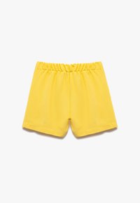 Geel korte broeken met een elastische tailleband, gladde textuur en een ontspannen pasvorm. Kenmerkt gezoomde randen en geen zakken.