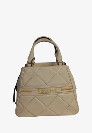 Borsa a tracolla beige trapuntata in materiale sintetico, con logo dorato "POLLINI", doppi manici e borchie decorative in patttern di diamante.