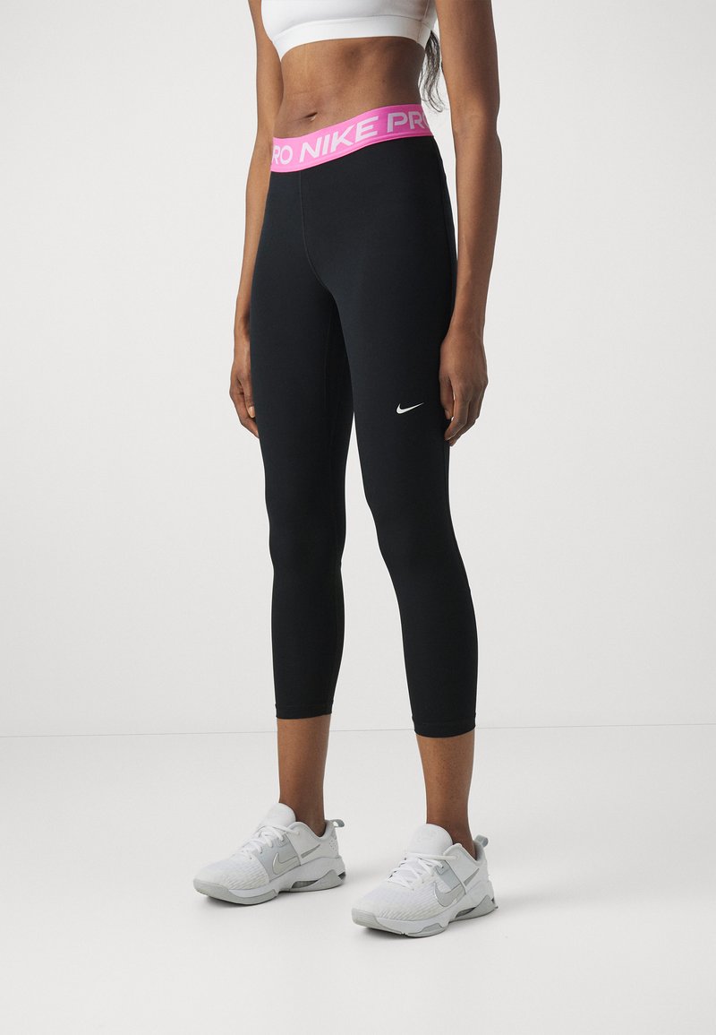 Nike Performance CROP - Legingi - black/playful pink/(white)