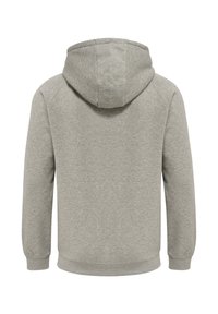 Lichtgrijze hoodie met lange mouwen, geribde boorden en tailleband, van achteren gezien op een witte achtergrond.