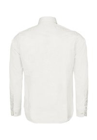 Bílá košile s dlouhým rukávem vyrobená z bavlny. Má klasický límec, manžety na knoflíky a hladkou texturu. Pohled zezadu neobsahuje žádné vzory ani loga.