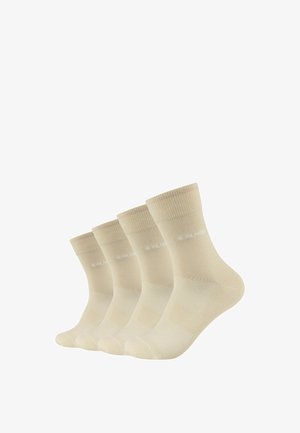 Beige Knöchelsocken aus einem weichen, dehnbaren Material. Mit einem gerippten Saum und glatter Textur sowie dezentem Branding. Packung mit vier Paaren.