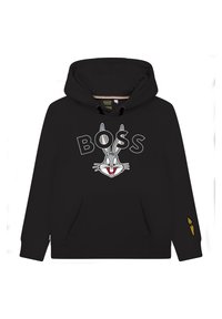 Svart huvtröja med en framsidesgrafik som visar Bugs Bunnys ansikte och ordet "BOSS". Inkluderar en ficka och en morotslogotyp på ärmen.
