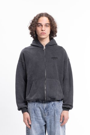 LIS BLACK WASHED FRONTZIP UNISEX - Kapuutsiga pusa - black washed