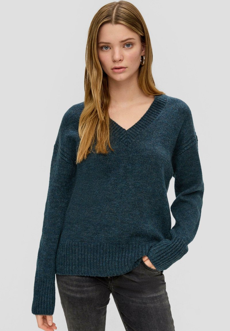 QS MIT V-AUSSCHNITT - Strickpullover - petrol