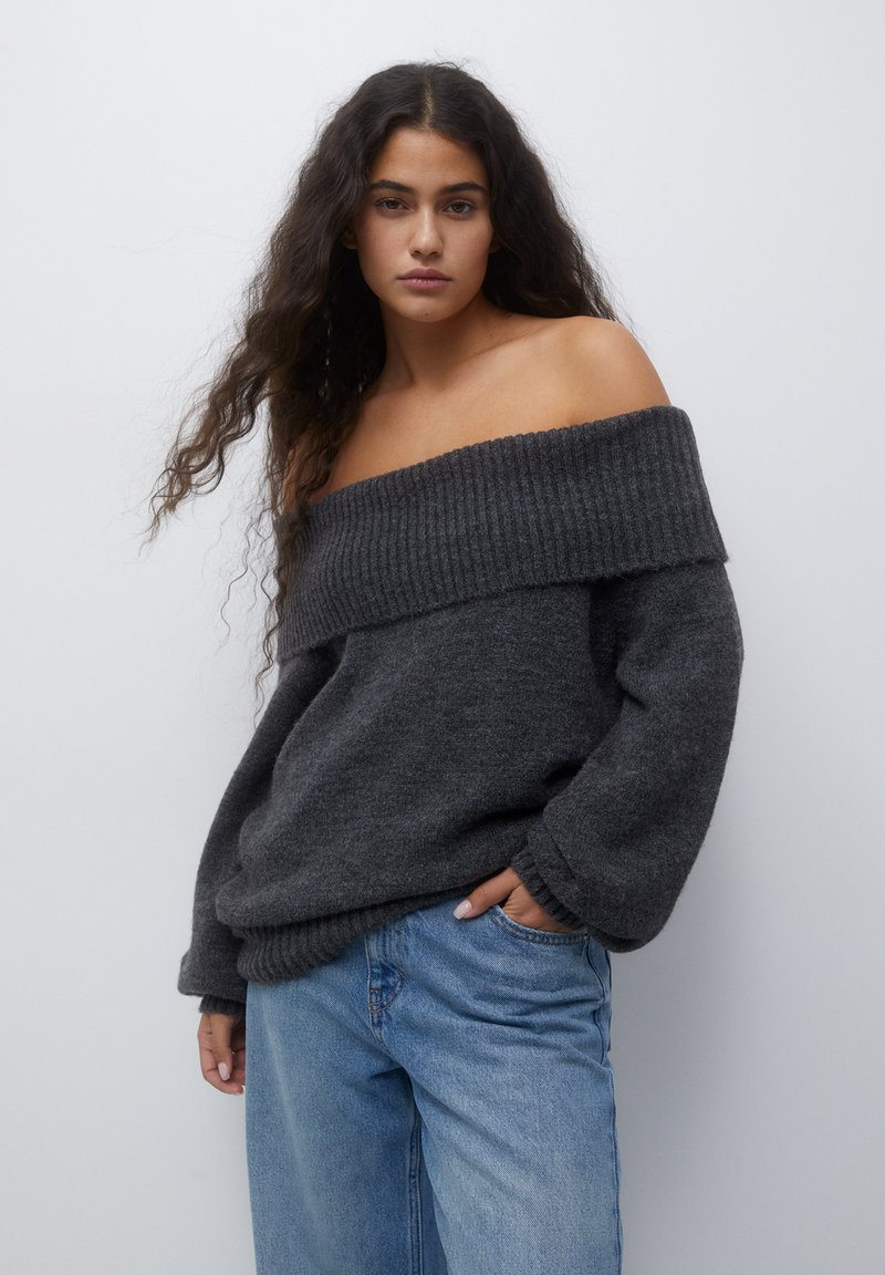 PULL&BEAR WITH BARDOT NECKLINE Strickpullover dark grey/dunkelgrau