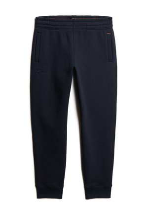 Navy sweatpants lavet af blødt stof med elastisk talje, to sidelommer og ribbede manchetter; har brandlogo broderet på benet.