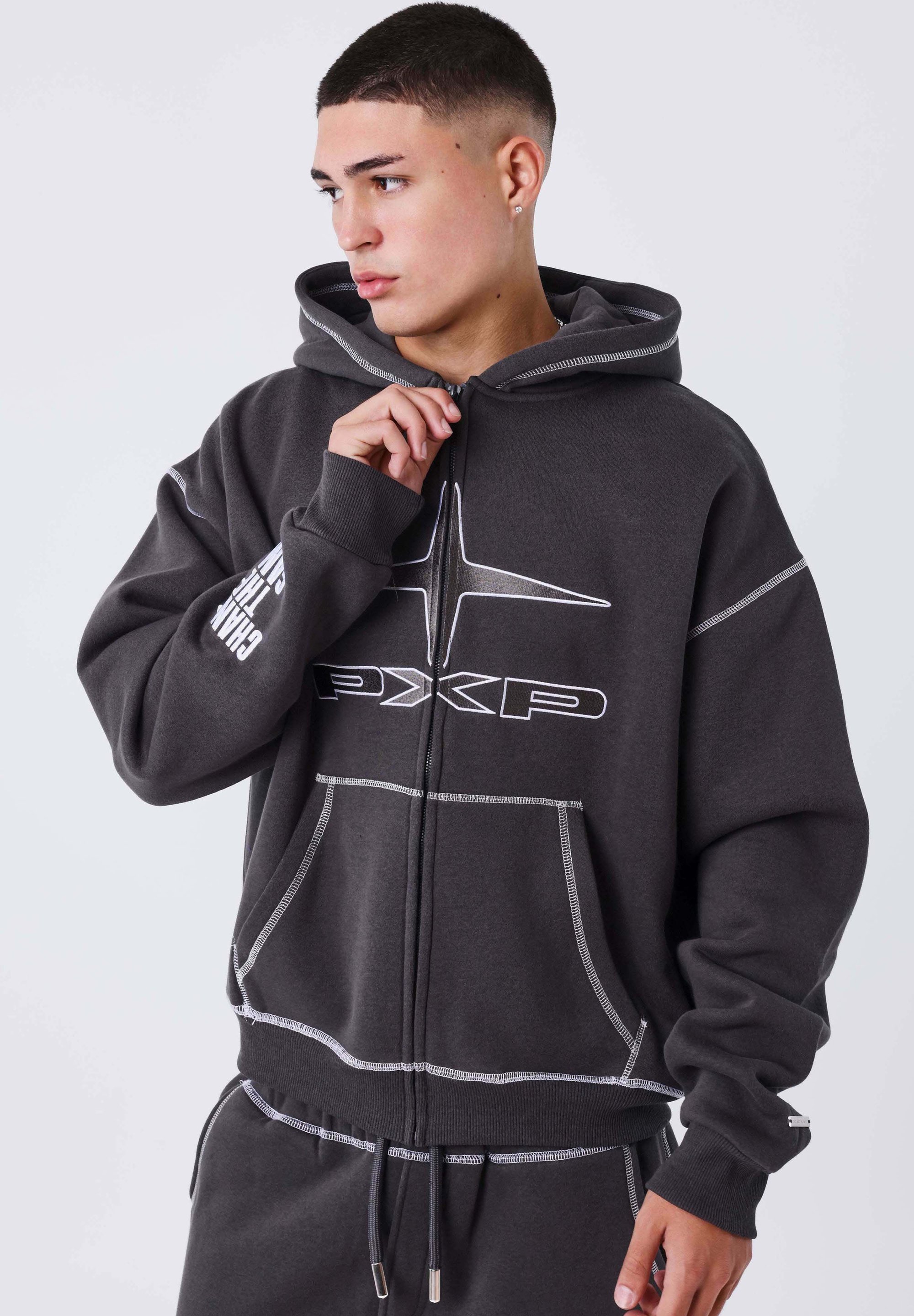 Project X Paris À CAPUCHE UK DRIP - Zip-up sweatshirt - gris/grey 