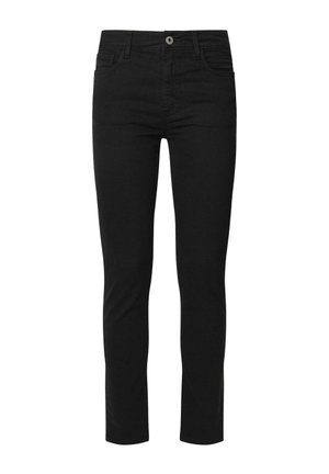 Svarta denimjeans med slim fit, fem fickor, dragkedja och silverfärgad knapp. Slät textur och klassisk skärning.