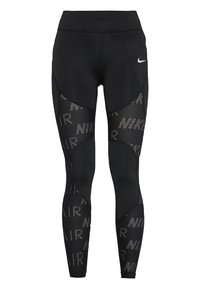 Czarne legginsy sportowe z panelami z siateczki i wzorem "AIR", wysoki stan, z logo Nike na górnej części uda.