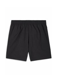 Zwarte shorts met een elastische tailleband, gemaakt van lichtgewicht stof. Heeft een eenvoudig, onversierd ontwerp en een standaard pasvorm.