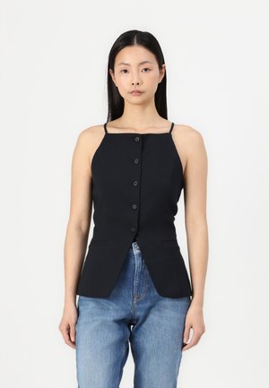 High-Neck Suiting Vest - Bluse - black