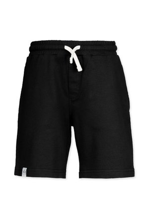 Sorte bomuldsshorts med elastisk talje og hvid snor. Har sidelommer, en glat tekstur og et lille logo-tag på kanten.