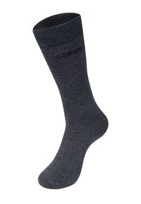 Szare skarpetki do kolan, wykonane z miękkiego, teksturowanego materiału, z prążkowanym mankietem i subtelnym logo nadrukowanym na górze. Posiadają str streamlined kształt.