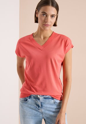 Cecil, KURZARM SHIRT MIT V-NECK IN UNIFARBE - T-shirt basic - shiny coral