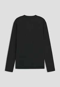 Maglietta nera a maniche lunghe realizzata in cotone morbido, con scollatura tonda e orlo dritto. Nessun motivo o design visibile sul retro.