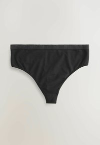 Sous-vêtement bikini en coton noir avec un bord festonné. Dispose d'une taille élastique avec le nom de la marque "NEXT" subtilement imprimé.