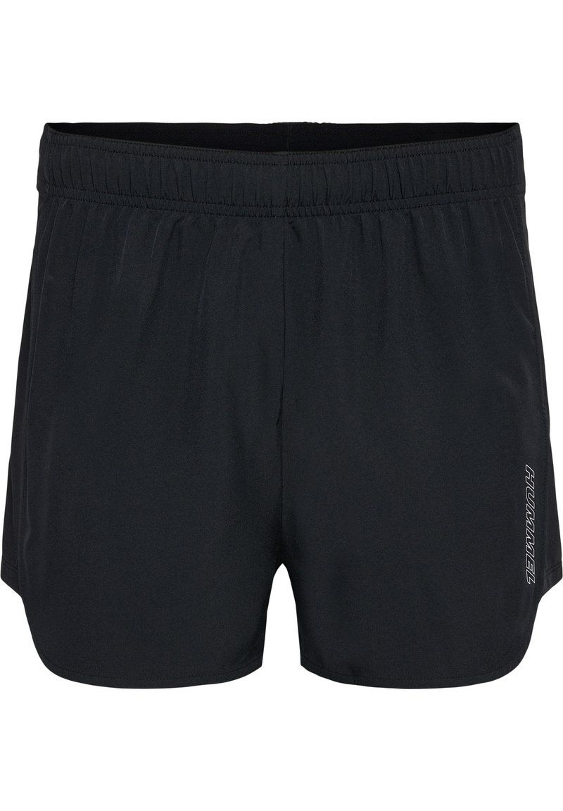 Schwarze Sportshorts aus leichtem Material. Mit elastischem Bund und seitlichem Logo-Akzent. Glatte Textur mit kurzem Schnitt.