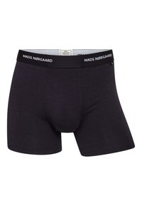 Sorte bomulds-boxershorts med en blød talje, der har "MADS NØRGAARD" i hvid tekst, som giver en tætsiddende pasform og glat tekstur.