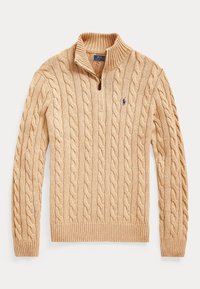 CABLE-KNIT COTTON QUARTER-ZIP SWEATER - Camisola - camel melange