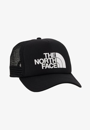 Musta lippalakki, jossa on kiinteä kangas etupuolella ja verkko takana. Etuosassa on näyttävä valkoinen logo, jossa lukee "THE NORTH FACE".