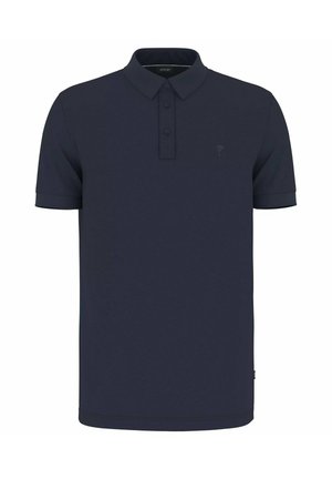 Polo blu navy a maniche corte con colletto, patta con tre bottoni e logo discreto sul petto sinistro.