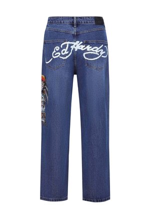 Ed Hardy, SKULL-SNAKE-EAGLE DIAMANTE   - Jean boyfriend - indigo