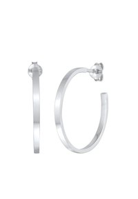 Pendientes de aro plateados, redondos, con acabado pulido, perfil delgado, cierre posterior seguro, diseño elegante sin adornos adicionales.