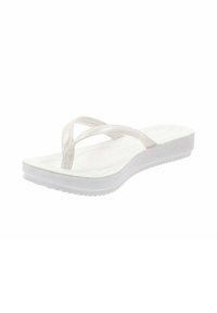 Sandalo flip-flop bianco con una soletta testurizzata, cinturini semitrasparenti e una suola bianca imbottita. Il design presenta uno stile minimalista.