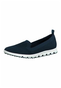 Námořnické síťované slip-on boty s bílou podrážkou, kulatou špičkou a strukturovaným svrškem. Vybaveny poutkem na patě pro snadné obouvání.