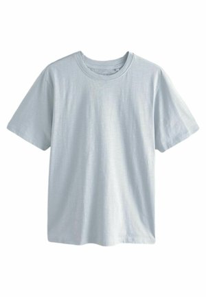 Lyseblå t-shirt med korte ærmer lavet af blødt stof, med rund halsudskæring og en afslappet pasform uden synlige mønstre eller accenter.