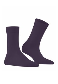 Calze di cotone viola scuro con risvolto a coste, texture liscia e lunghezza standard alla caviglia. Comprendono dettagli rinforzati sulla punta e sul tallone.