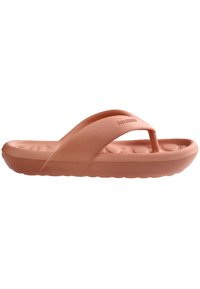 Light pink rubber flip-flops with a thick sole, featuring a minimalist design and textured footbed for comfort. No visible branding details.