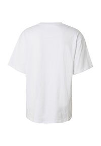 T-shirt blanc uni à manches courtes, vu de dos, avec un col rond et une coupe décontractée.