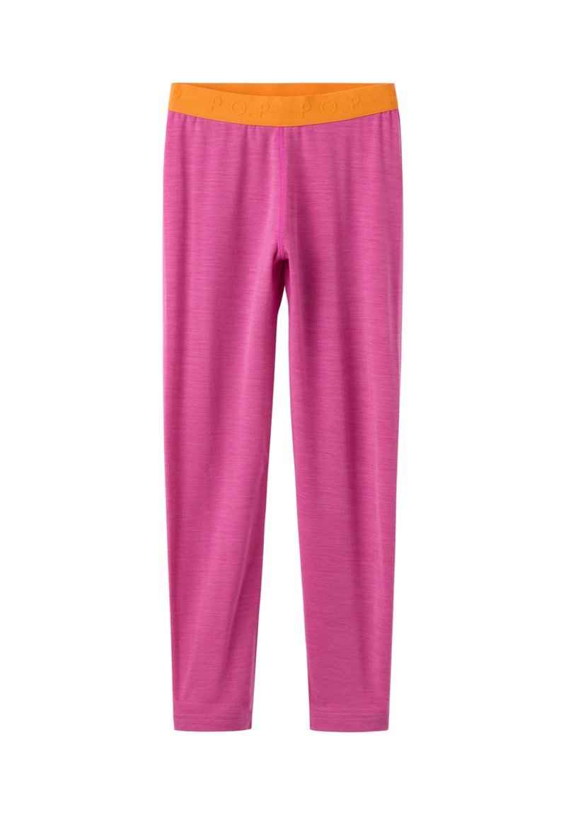 Sovit, roosad leggingid pehme tekstuuriga ja oranži elastse vööga, millel on reliefne kiri "P.O.P." brändi tuvastamiseks.