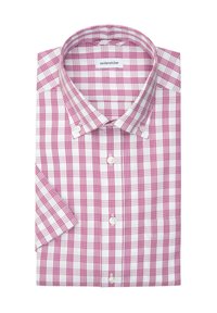 Korte mouwen shirt in een roze en witte ruitpatroon, met een button-down kraag, witte knopen en een gladde katoen stof.
