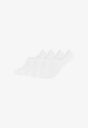 Białe skarpetki kostkowe wykonane z miękkiego materiału, z bezszwowym designem i minimalnym logo na palcach. Wyeksponowane pięć par.