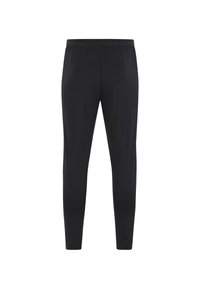 Leggings noirs extensibles avec une taille élastique, un design ajusté et une texture lisse, sans motifs ni accessoires visibles.