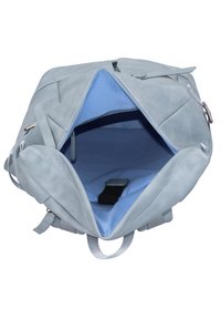 Helle blaue Lederhandtasche mit weicher Textur, geräumigem Innenraum und kontrastierendem hellblauen Futter. Verfügt über zwei Seitenriemen und einen oberen Griff.