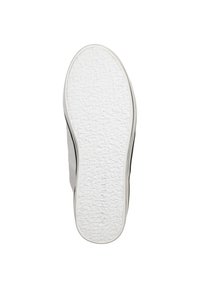 White rubber sole with textured pattern, showing slight curvature at edges. Smooth side panels in light grey material. No visible laces or hardware.