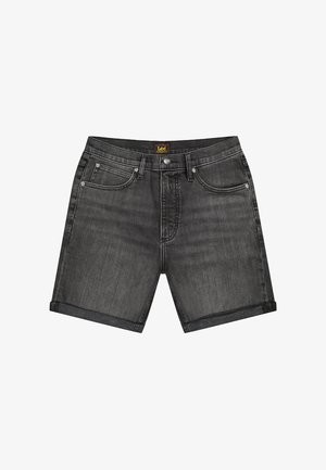 Czarne szorty dżinsowe z podwiniętymi nogawkami, zapięciem na guziki i zamek błyskawiczny z przodu, szlufkami na pasek oraz stylem z pięcioma kieszeniami.